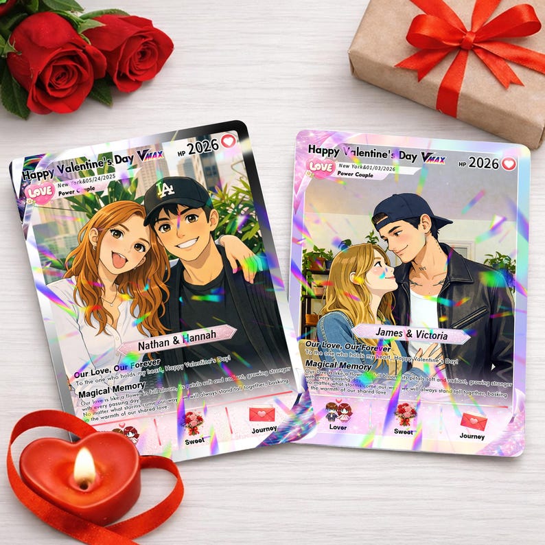 Personalized Poke Valentine s Day Card, Custom Photo Anime Couple Card, Wedding & Anniversary Gift for Him Her, Boyfriend Gift
