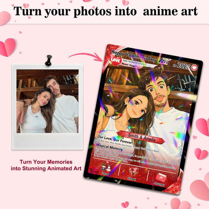 Personalized Poke Valentine s Day Card, Custom Photo Anime Couple Card, Wedding & Anniversary Gift for Him Her, Boyfriend Gift