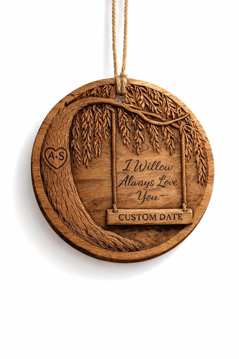 Personalized Willow Tree Wooden Ornament, 9th Anniversary Keepsake, 2D Flat Ornament