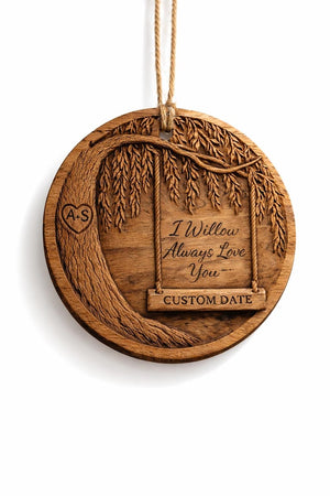Personalized Willow Tree Wooden Ornament, 9th Anniversary Keepsake, 2D Flat Ornament