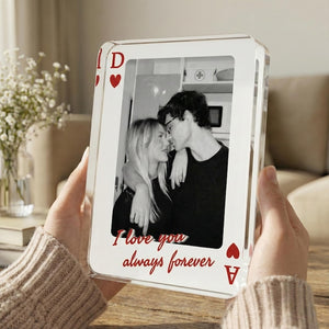 Personalized Couple Acrylic Photo Block, Ace Playing Card Frame, Text Quote, Desk Shelf Display
