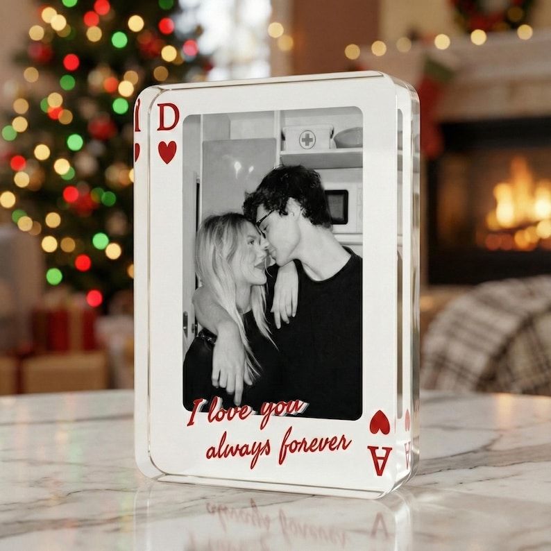 Personalized Couple Acrylic Photo Block, Ace Playing Card Frame, Text Quote, Desk Shelf Display