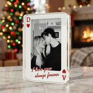 Personalized Couple Acrylic Photo Block, Ace Playing Card Frame, Text Quote, Desk Shelf Display