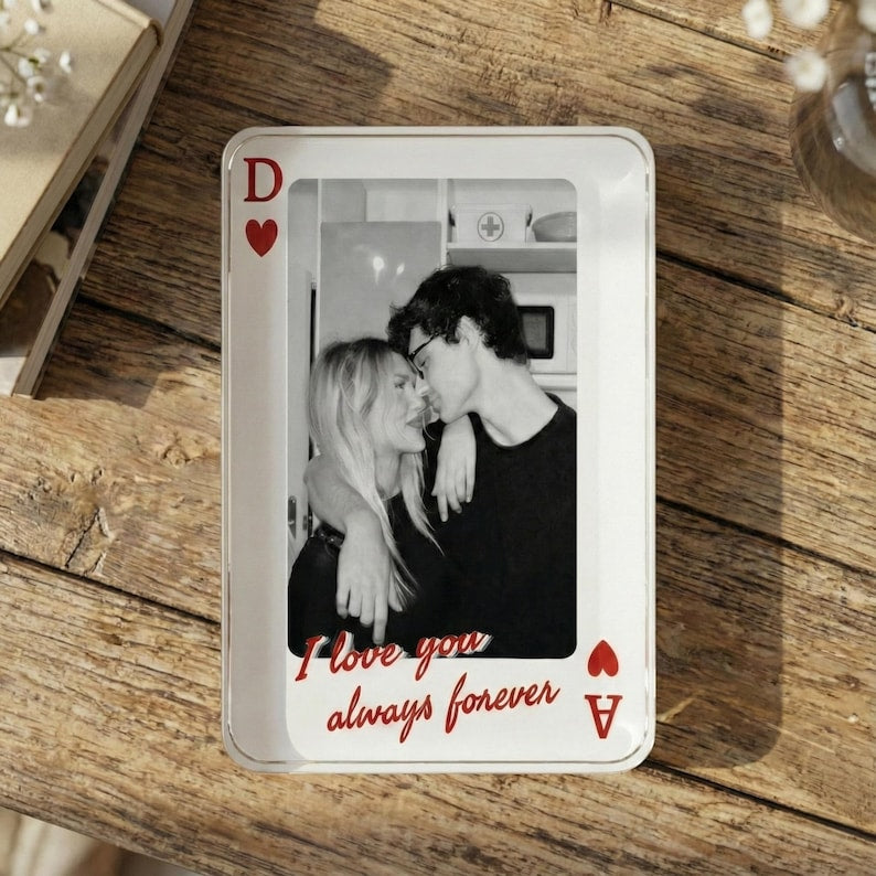 Personalized Couple Acrylic Photo Block, Ace Playing Card Frame, Text Quote, Desk Shelf Display