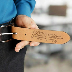 Personalized Naughty Cowhide Belt: Engraved Name Belt Gift for Him, Romantic Keepsake