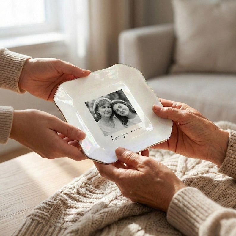 Custom Photo Trinket Tray, Photo Gift for Mom, Personalized Ring Dish, Jewelry Storage Tray, Mother of the Bride Gift, Photo Keepsake