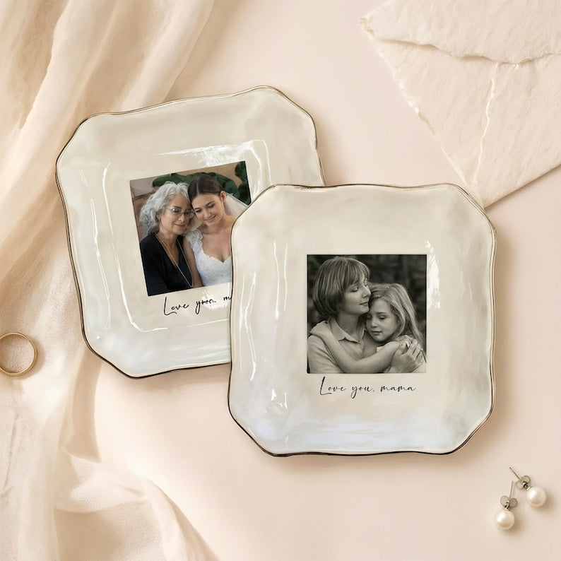 Custom Photo Trinket Tray, Photo Gift for Mom, Personalized Ring Dish, Jewelry Storage Tray, Mother of the Bride Gift, Photo Keepsake