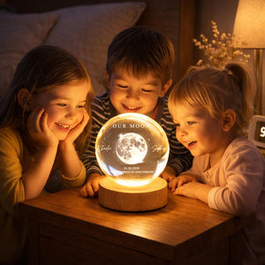 Our Moon Personalized Crystal Ball LED Night Light, Custom Names & Date Moon Lamp, Anniversary Wedding Valentine Gift for Couple