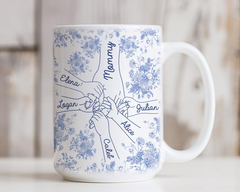Personalised Holding Mom's Hand Mug, Custom Mothers Day Gift, Grandma Mug Gifts