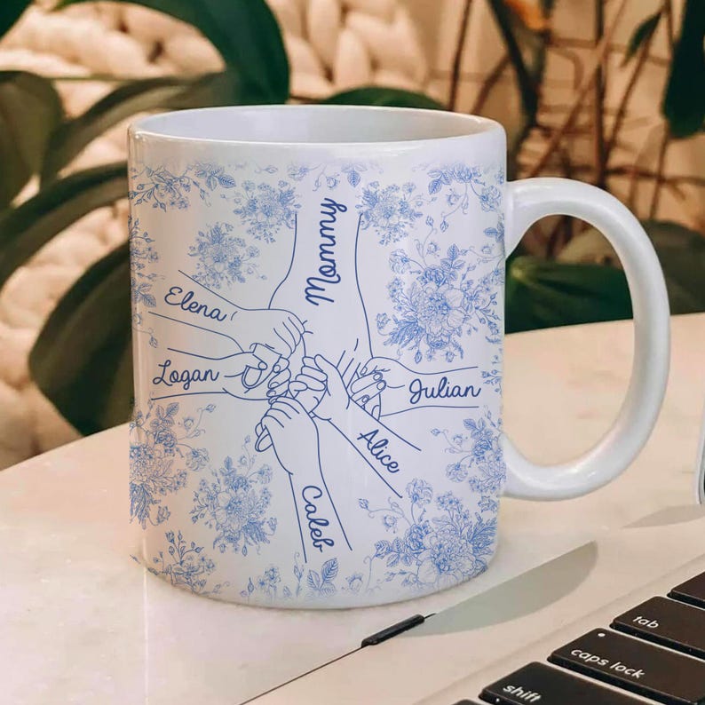 Personalised Holding Mom's Hand Mug, Custom Mothers Day Gift, Grandma Mug Gifts