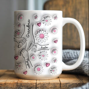 Personalized Grandma Mug, Holding Hands Floral Design, Mother's Day Gift