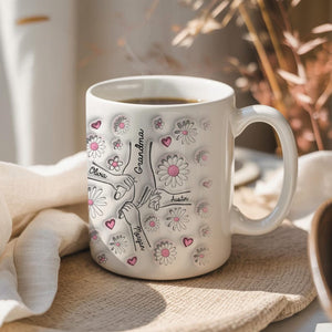 Personalized Grandma Mug, Holding Hands Floral Design, Mother's Day Gift