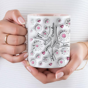 Personalized Grandma Mug, Holding Hands Floral Design, Mother's Day Gift