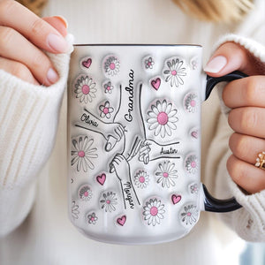 Personalized Grandma Mug, Holding Hands Floral Design, Mother's Day Gift