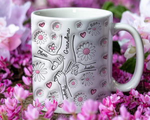 Personalized Grandma Mug, Holding Hands Floral Design, Mother's Day Gift