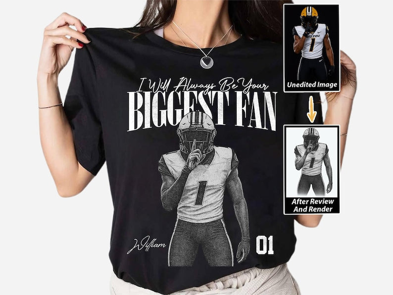 Custom Photo Sport Player Shirt - I'll Always Be Your Biggest Fan - Washed Tee Retro Bootleg Shirt For Football Lovers, Football Team Tee