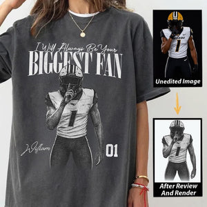 Custom Photo Sport Player Shirt - I'll Always Be Your Biggest Fan - Washed Tee Retro Bootleg Shirt For Football Lovers, Football Team Tee