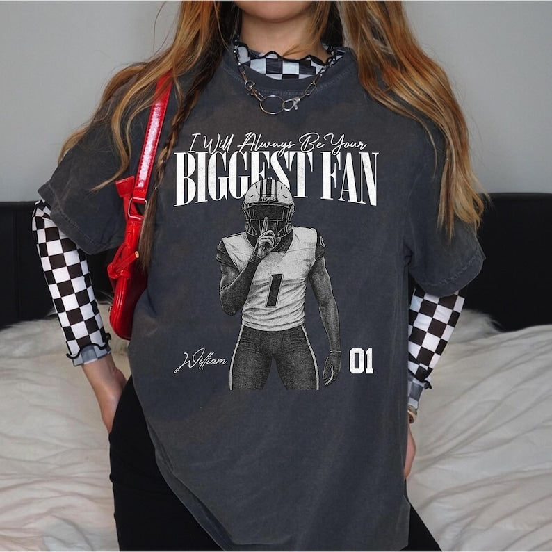 Custom Photo Sport Player Shirt - I'll Always Be Your Biggest Fan - Washed Tee Retro Bootleg Shirt For Football Lovers, Football Team Tee