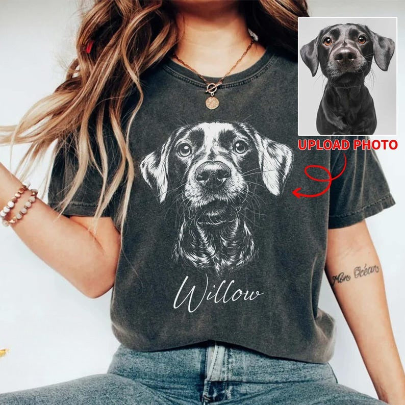 Custom Pet T Shirt with Pet Photo +Name, Personalized Pet Portrait Sweater, Custom Dog Cat Graphic Tee, Custom Pet Art Shirt, Pet Lover Gift
