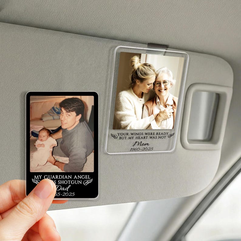 Personalized Memorial Photo Car Visor Clip: Loss Of Mom Gift, Guardian Angel Keepsake Gift, Sympathy Gift For Loss Of Loved Ones