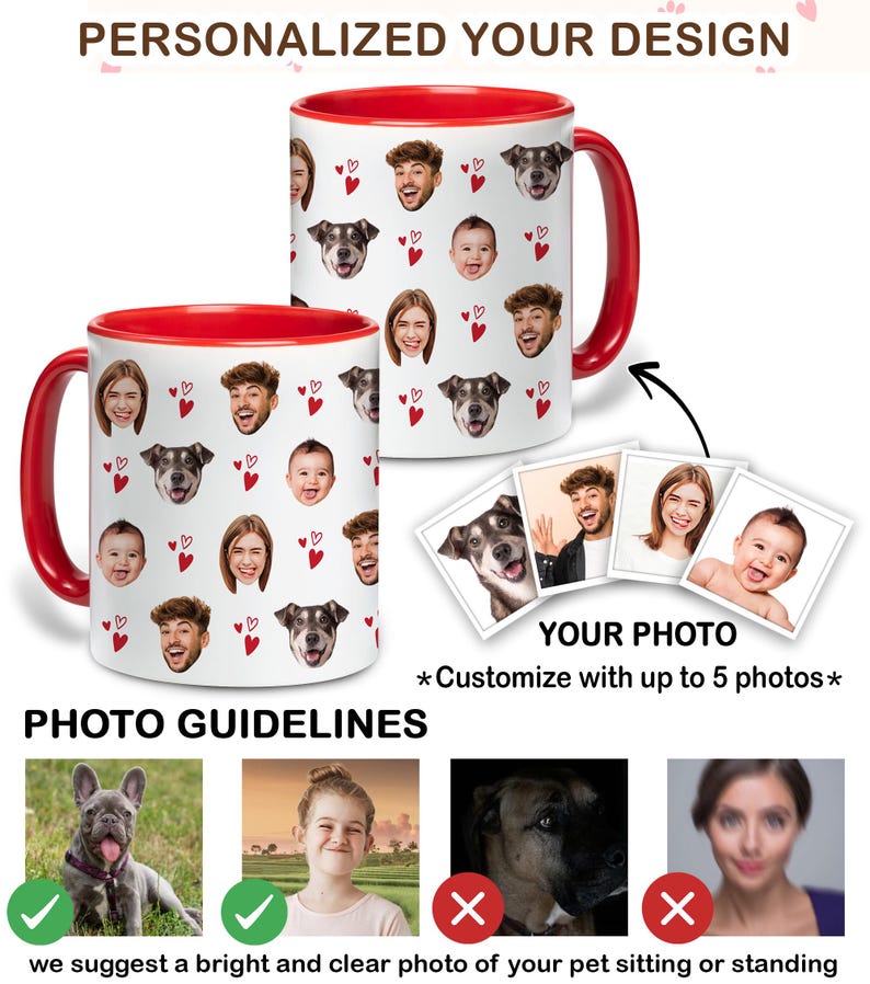 Custom Photo Mug with Faces for Family Friend Couple Pet Lovers, Personalized Cup with Photo, Custom Mug Photo, Custom Coffee Cup