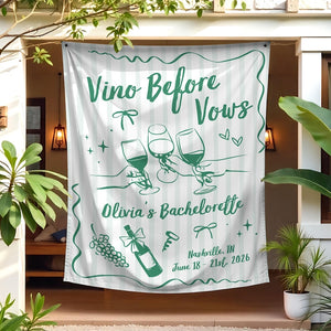 Vino Before Vows Party Tapestry, Personalized Wine Bachelorette Party Banner, Bridal Shower Party Backdrop, Winery Bach Party Welcome Sign