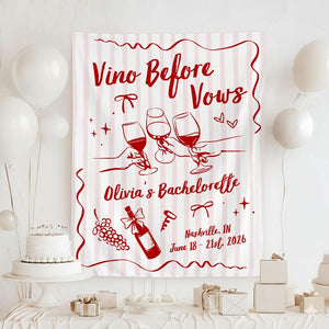 Vino Before Vows Party Tapestry, Personalized Wine Bachelorette Party Banner, Bridal Shower Party Backdrop, Winery Bach Party Welcome Sign
