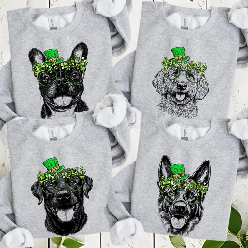 Custom Lucky Pups St. Patrick s Day Dog Graphic Shirt, Funny Dog Portrait Irish Shamrock T-shirt, Personalized Lucky Dog Dad Mom Gif