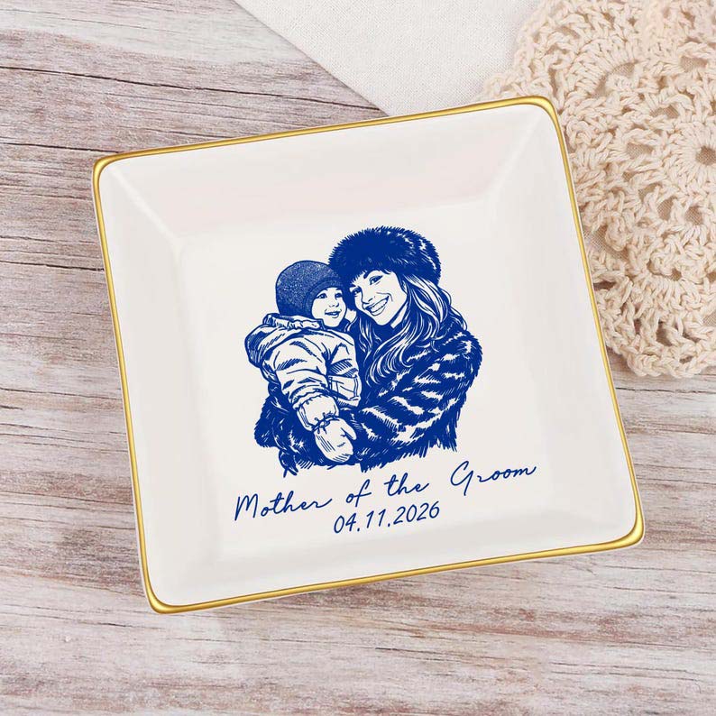 Custom Photo Mother of The Groom Jewelry Dish, Love you Mom Tray, Mother of the Bride Gift, Wedding Day