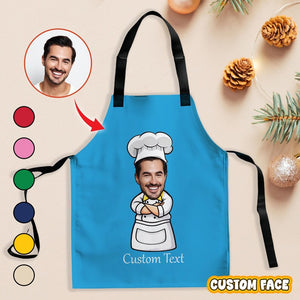 Custom Face Chef Apron, Funny Cartoon Kitchen Gift for Dad Mom Cook, Christmas Gift for Home Chef, BBQ, Baking Lover