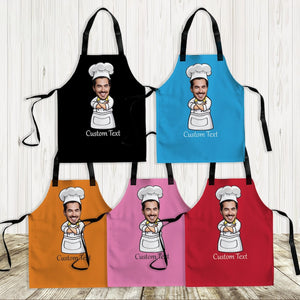 Custom Face Chef Apron, Funny Cartoon Kitchen Gift for Dad Mom Cook, Christmas Gift for Home Chef, BBQ, Baking Lover