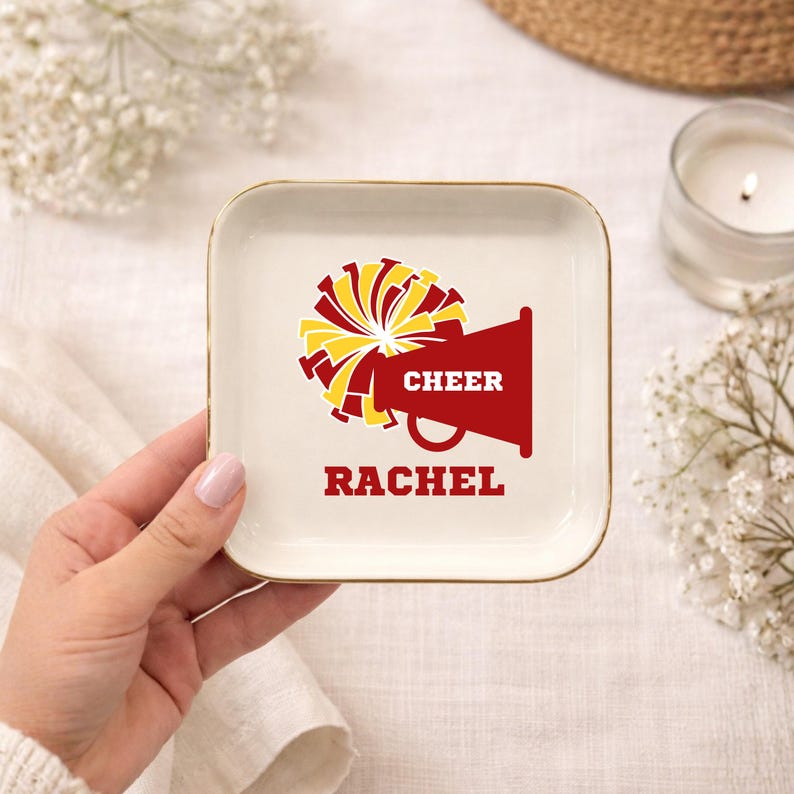 Personalized Cheer Trinket Dish, Cheer Senior Night Gifts, Cheer Jewelry Dish, Cheerleading Gift for Team, Cheerleader Girls Teammates Gift