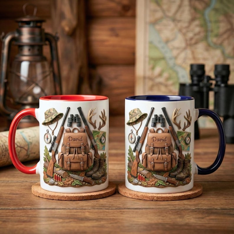 Custom Name Hunting Accent Mug, Nature Lover Hunter Coffee Mug, Gift For Him, Father's Day Gift For Dad Grandpa