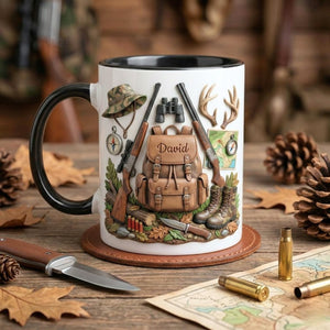 Custom Name Hunting Accent Mug, Nature Lover Hunter Coffee Mug, Gift For Him, Father's Day Gift For Dad Grandpa