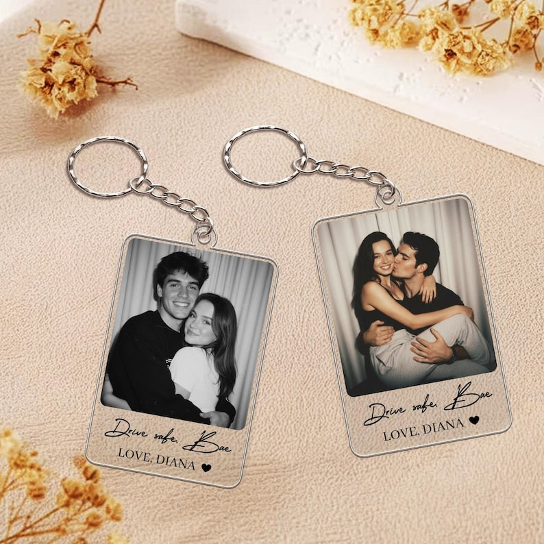 Custom Drive Safe Photo Keychain, Personalized Valentine's Gift for Him, Boyfriend, Husband