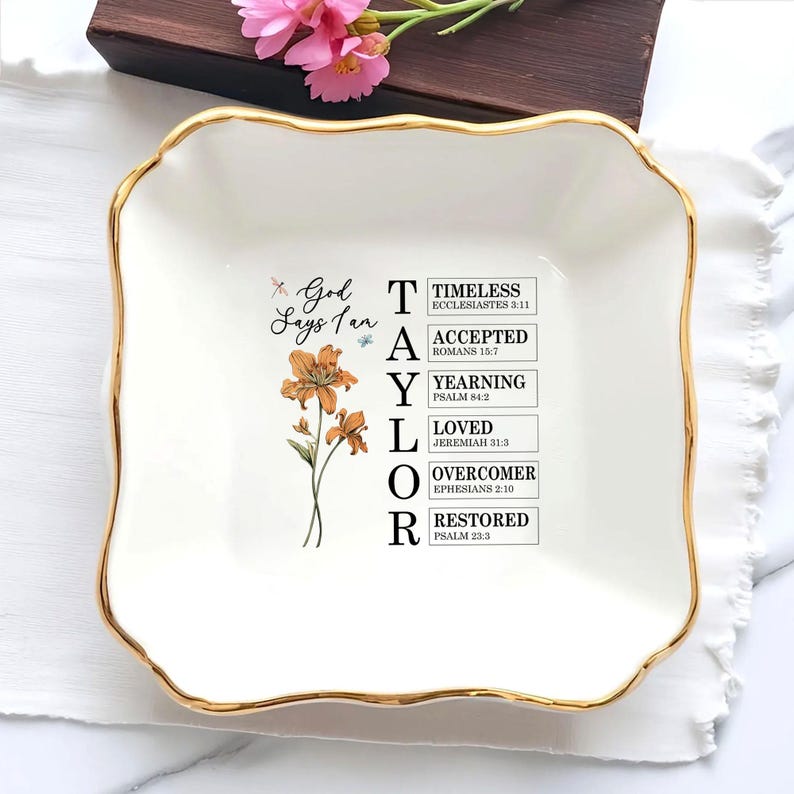 Personalized Bible Verse Jewelry Dish, Custom Bible Verse Ring Dish Gift for Her, Christian Trinket Dish, God Says You Are Gift, Faith Gift