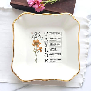 Personalized Bible Verse Jewelry Dish, Custom Bible Verse Ring Dish Gift for Her, Christian Trinket Dish, God Says You Are Gift, Faith Gift