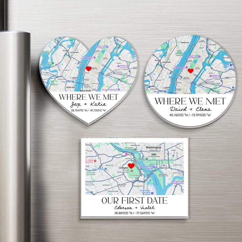 Personalized Where We Met Magnet, First Date Keepsake Gift, Anniversary Gift, Location Map Fridge Magnet, Gift For Boyfriend, Where It Began