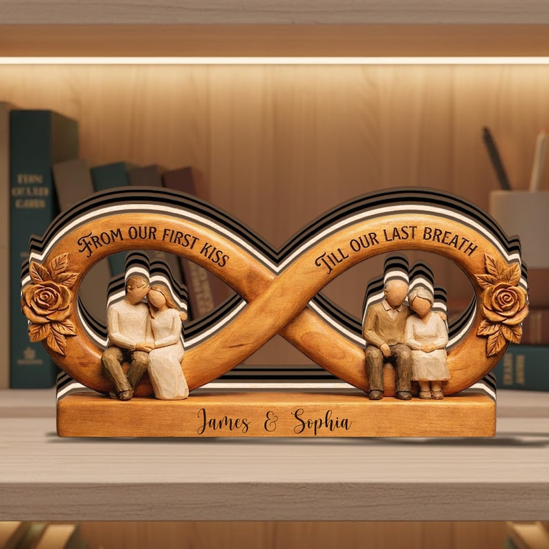 Personalized Infinity Couple Sign Wooden Anniversary Decor Custom Names Love Sculpture Romantic Wedding Gift for Husband Wife Family Him Her