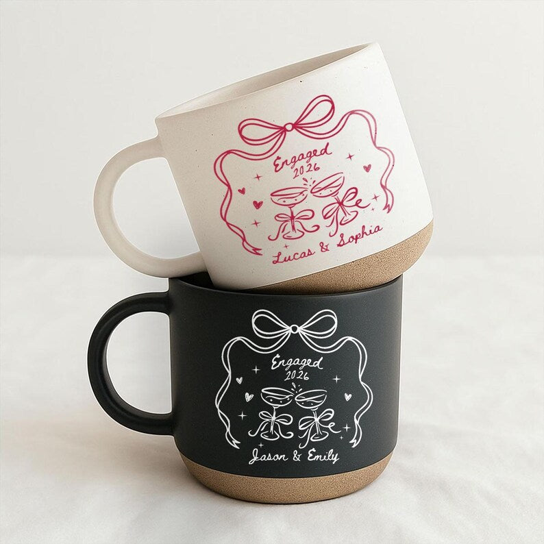 Personalized Engagement Mug, Custom Names & Year Coffee Cup, Engaged 2026 Gift for Couple, Bride and Groom Mug, Romantic Keepsake