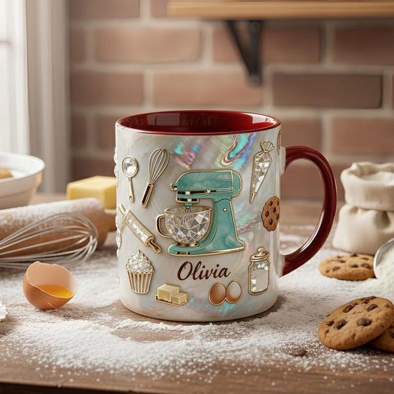 Baker s Dream Coffee Mug, Personalized Baking Lover Mug, Cute Baking Tools Design, Cute Kitchen Baking Gift For Her