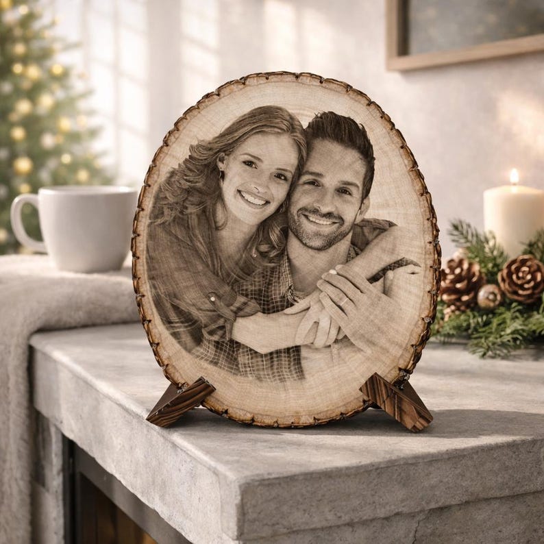 Personalized Wood Photo Engraving, Custom Valentine s Day Gift, Romantic Keepsake, Couple Anniversary Decor, Rustic Home Decoration