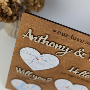 Hello Will You I Do Map Frame: Where We Met Gift, 5th Anniversary Wood Plaque