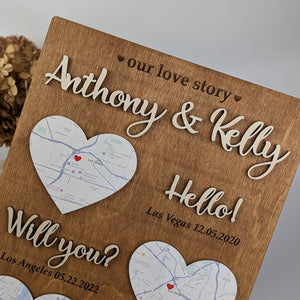 Hello Will You I Do Map Frame: Where We Met Gift, 5th Anniversary Wood Plaque