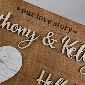Hello Will You I Do Map Frame: Where We Met Gift, 5th Anniversary Wood Plaque