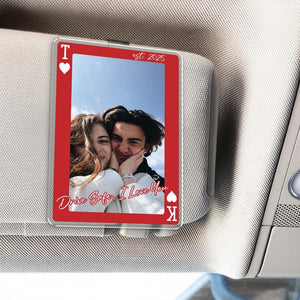 Personalized Photo Playing Card Sun Visor Clip: Custom Couple Car Visor Clip, Valentine Gift for Boyfriend