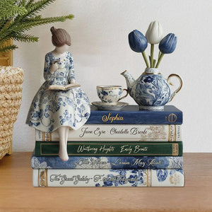 Personalized Book Shaped Acrylic Plaque, Custom Name Book Reading Girl Plaque, Book Home Decor Statue, Gift For Book Lover