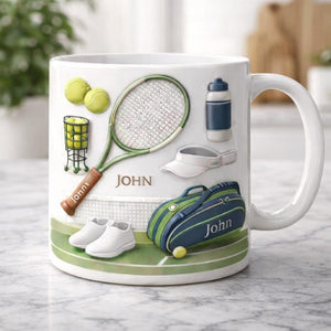 Personalized Tennis Ceramic Mug, Custom Name Sports Coffee Cup, Tennis Player Gift