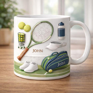 Personalized Tennis Ceramic Mug, Custom Name Sports Coffee Cup, Tennis Player Gift