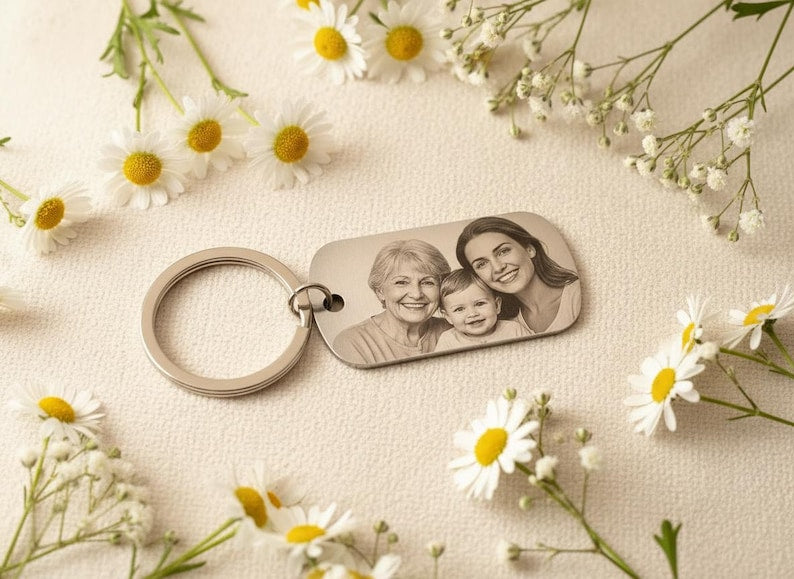 Photo Keyring Personalised Mother's Day Gift Nanny Stainless Steel - Custom Family & Couple Gift Nanna Keepsake Custom Present